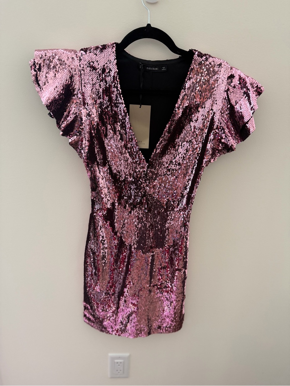 Zara Rose Pink Sequin V-Neck Mini Dress